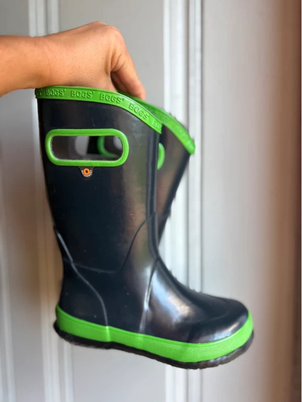 Kids 1Y Navy Blue & Green BOGS Rainboots